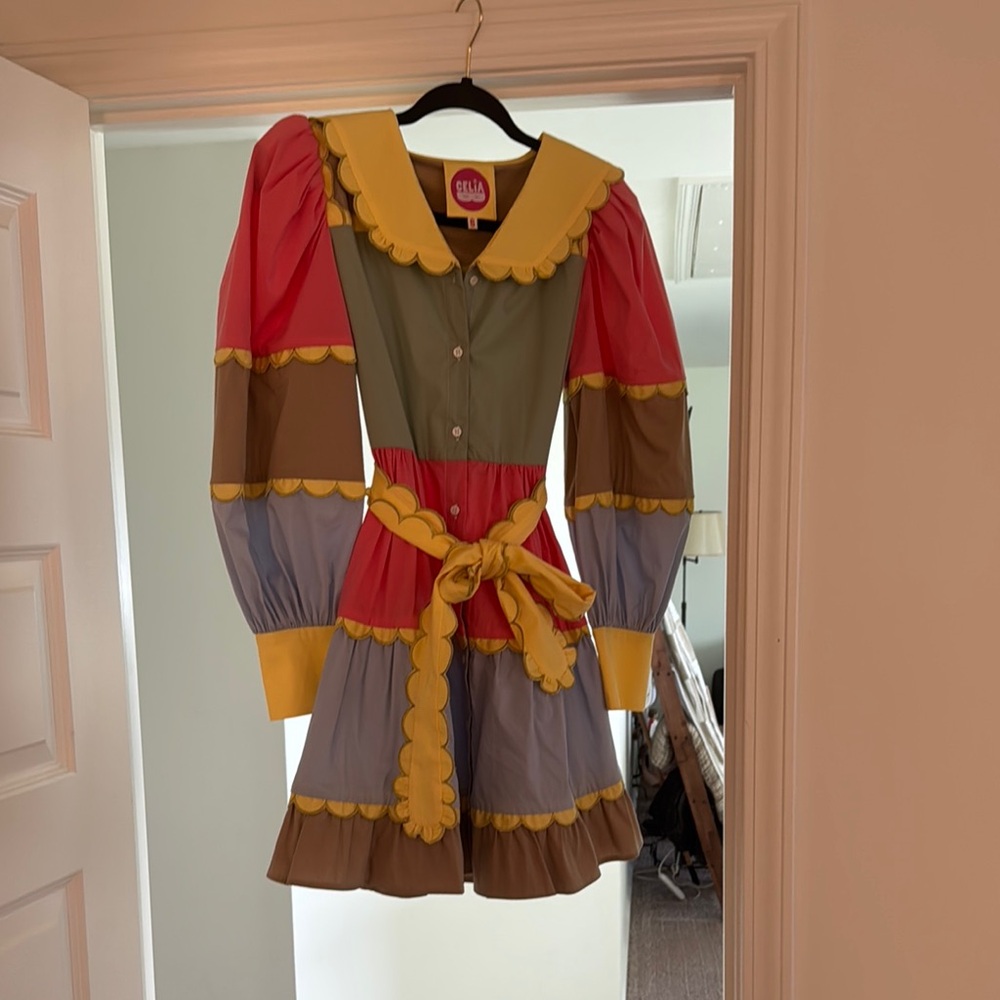 CeliaB Yellow and Pink Collar with Ruffles Dress